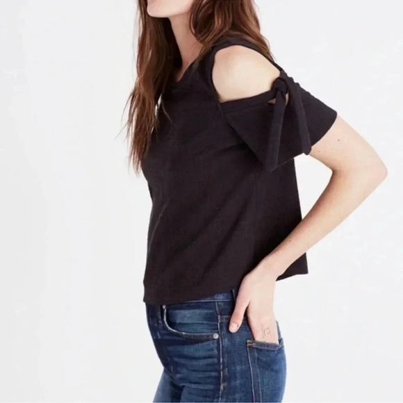 Madewell Skylark Black Top Cold Shoulder Arm Ties XS Textural Knit - Picture 1 of 5